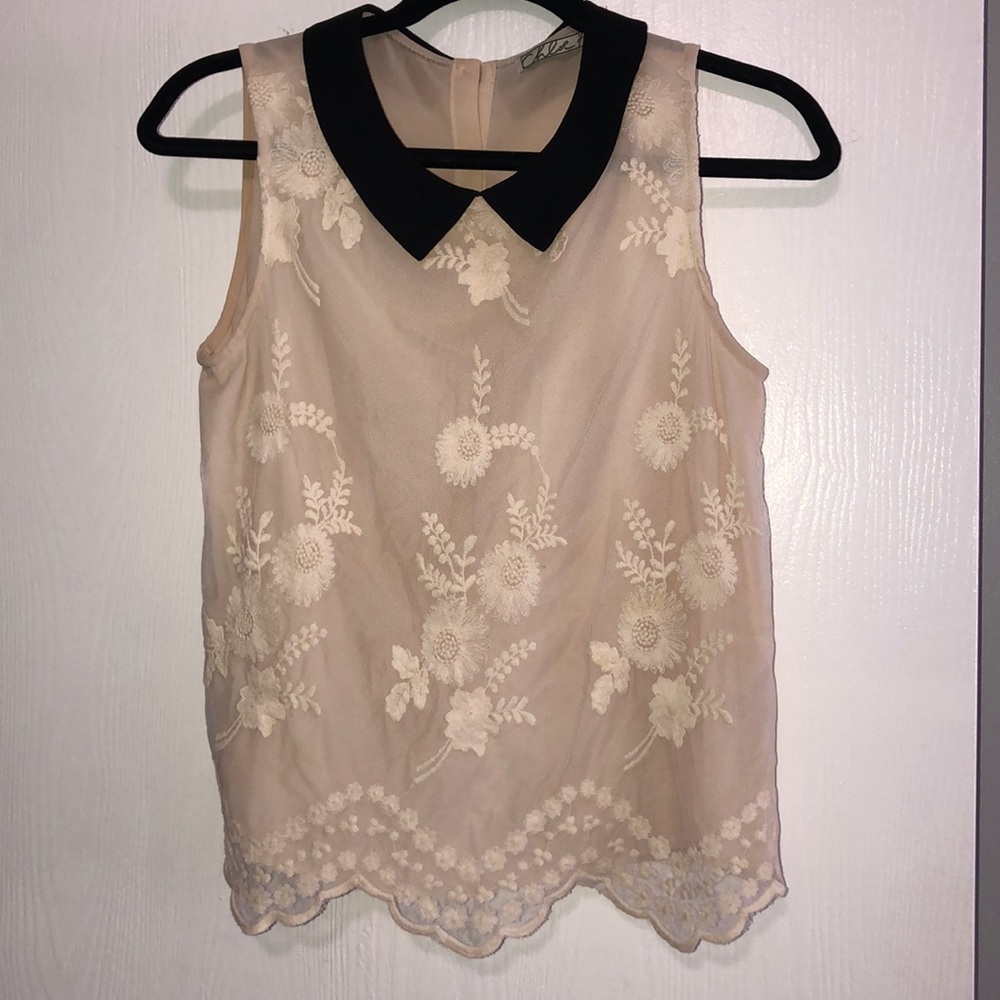Chloe K Lace Collard Blouse
